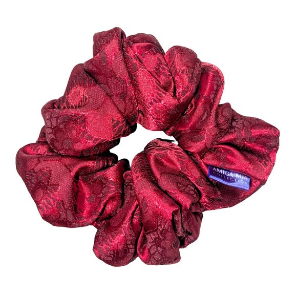 Large satin scrunchie with red and black accents hand crafted - Picture 1 of 4